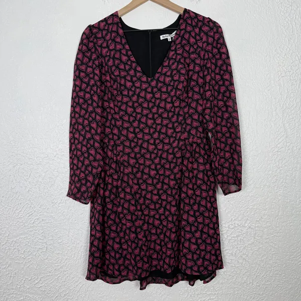 Reformation Tasmin Mini Dress Dress in Bon Bon Long Sleeve Heart Print Sz 8 NWT - Image 2