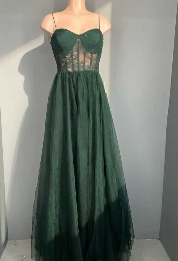 Windsor Forest Green High Slit Prom Dress - Image 2