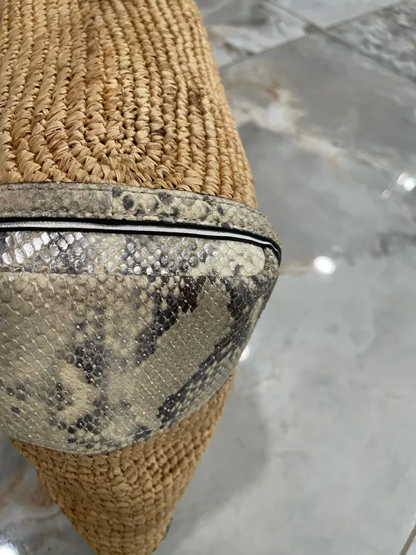 Coach Hampton Straw & Python Snakeskin Leather Trim Tote - Image 8