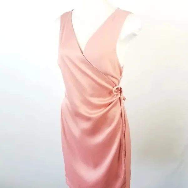 ONE ONE SIX Peach‎ Pink Satin Surplice Dress L - Image 4