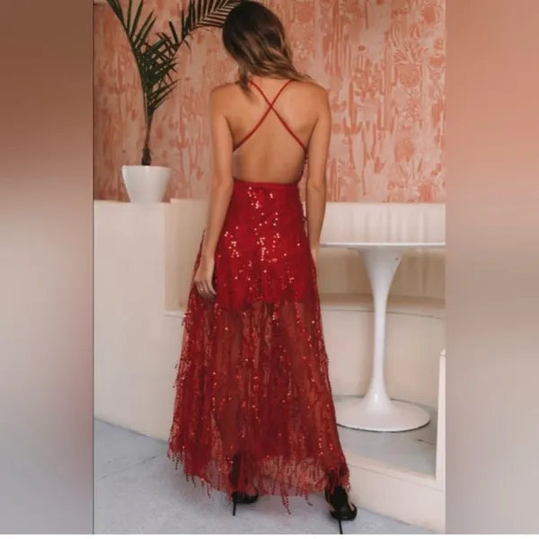 Hello Molly Red Backless Sequin Dress - Image 3