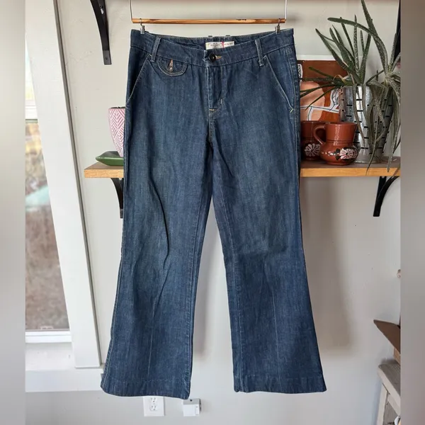 Vintage Old Navy Wide Leg Dark Rinse Denim Mid Rise Flare Wide Leg Jeans Sz 4 - Image 8