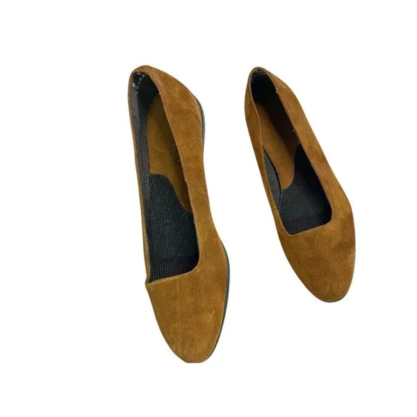 Lands End Womens Vintage Brown Suede Leather Slip‎ On Flats Loafers Shoes sz 7W - Image 2