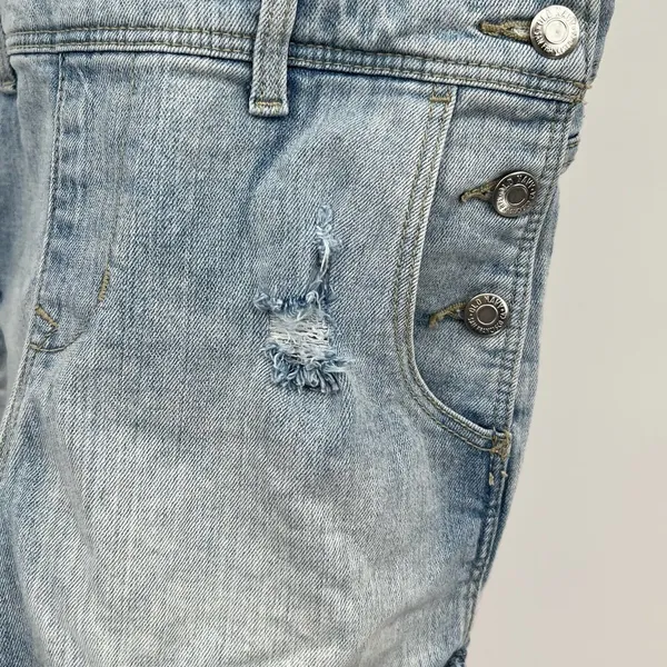 Old navy distressed medium wash denim blue jean shortalls overalls size XS - Image 4