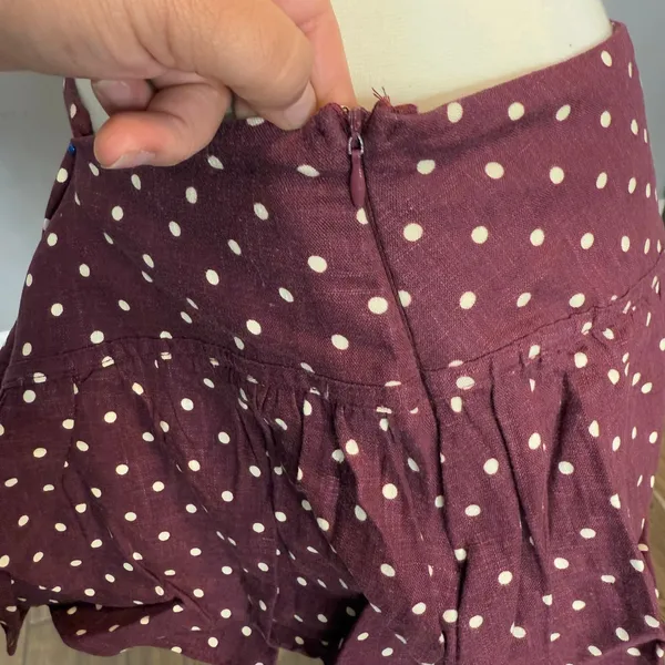 Princess Polly Tovie Frill Linen Blend Skort Plum Polka, US 12 - Image 4