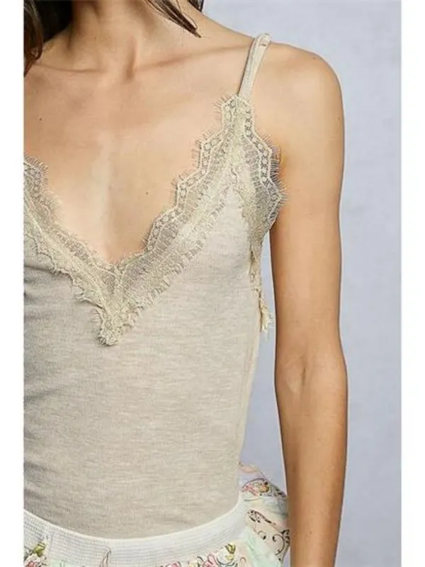 POL Lace Detail‎ V-Neck Ribbed Cami - Image 7