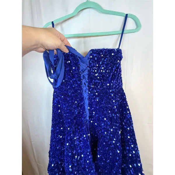 Unbranded Dress Womens Size 14 Royal Blue Sequin Corset Back Mini - Image 6
