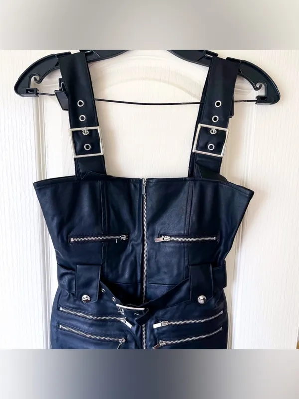 WeWoreWhat Vegan Leather‎ Moto Overalls Zipper Black XS NWT - Image 5