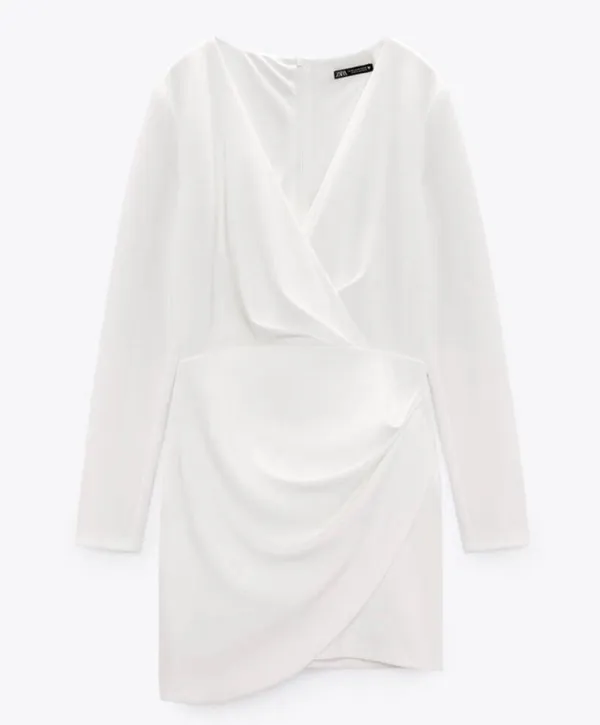 Zara white mini dress draped wrap long sleeve shower party wedding - Image 8
