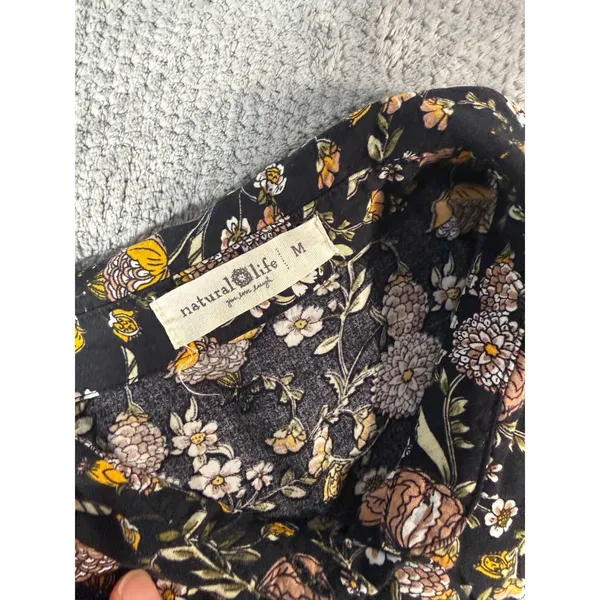 Natural Life Twiggy Mini Boho Floral Button Down Shirt Dress Long Sleeve Medium - Image 5
