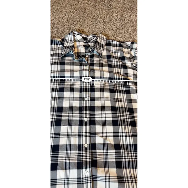Talbots Women XL Black White Plaid Metallic Button Down Shirt Long Sleeve Cotton - Image 4