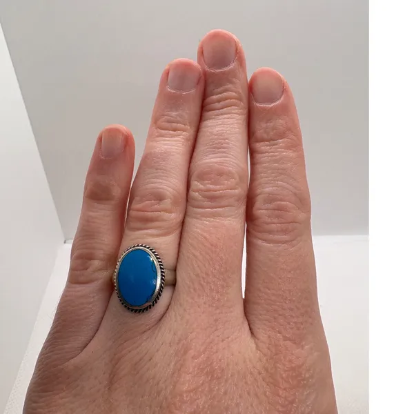 Vintage Turquoise Sterling Silver Ring Signed‎ SE Size 6 Oval Blue Stone 925 - Image 5