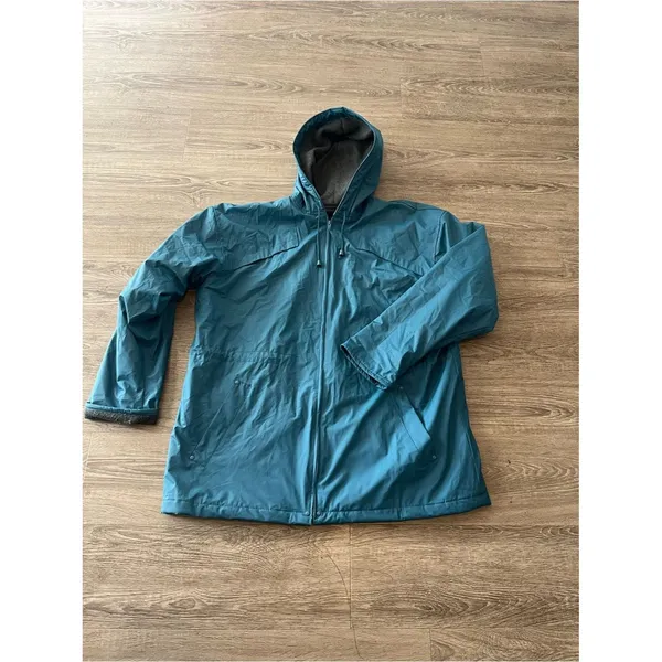 Misty Harbor Rain Coat Jacket Womens Large Teal Hooded Fleece Lined Vinyl Coat - Image 2