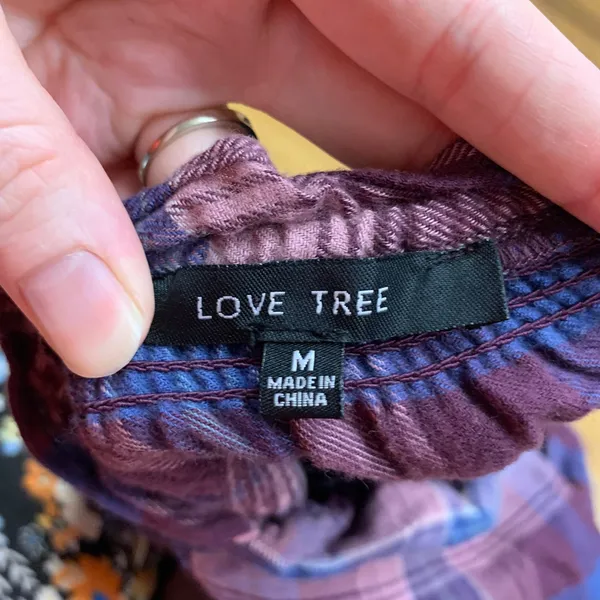 Love Tree Smocked Plaid Square Neck Long‎ Sleeve Crop Top Women's Size Medium - Image 5