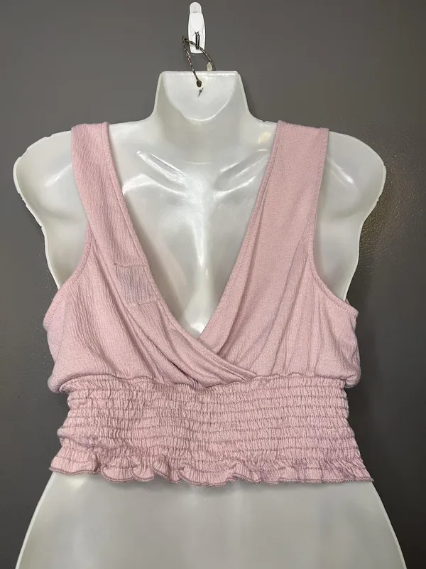 Urban Outfitters Tank Top Womens Medium Pink Deep V Neck Smocked Cropped - Image 5