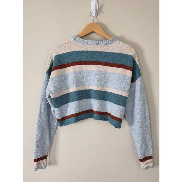 Pacsun Cropped Sweater Striped Blue Size Medium Pullover Style NEW‎ - Image 3