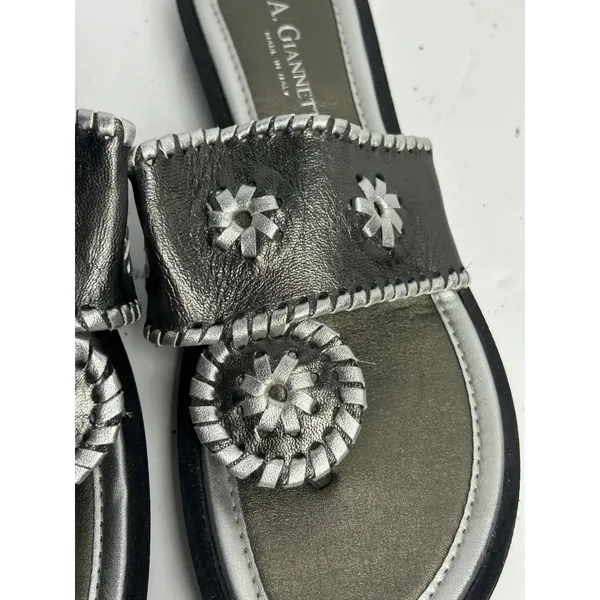 A. Giannetti Italian Leather Thong Sandals Pewter Silver Whipstitch Womens 9M - Image 4