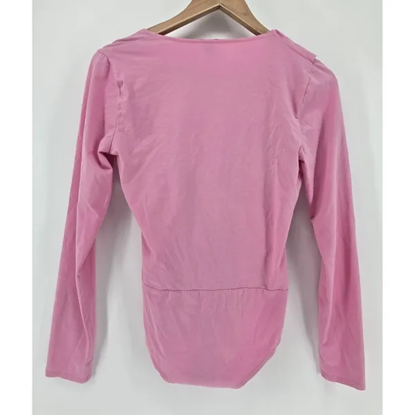 J.Crew Bodysuit Womens Small Ruffle Faux Wrap Pink Long Sleeve EUC - Image 3