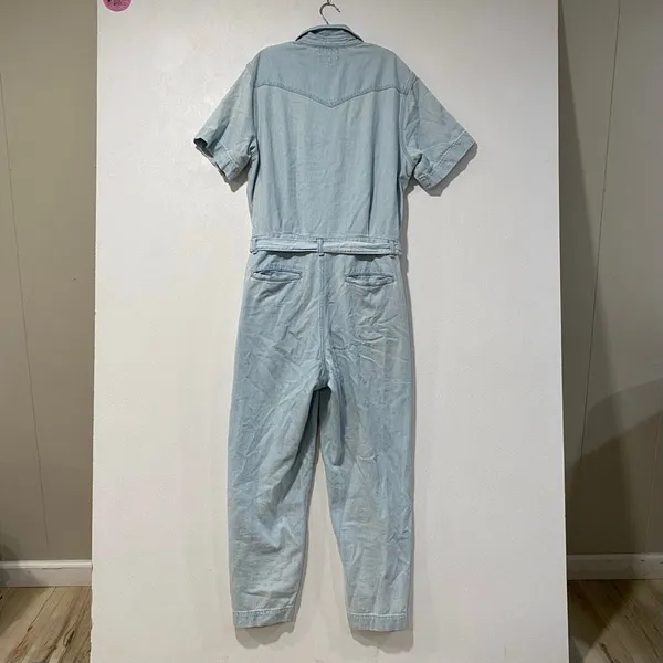 Rag & Bone Denim Jumpsuit Size L Light Wash Tie Waist Utility Wide Leg - Image 3