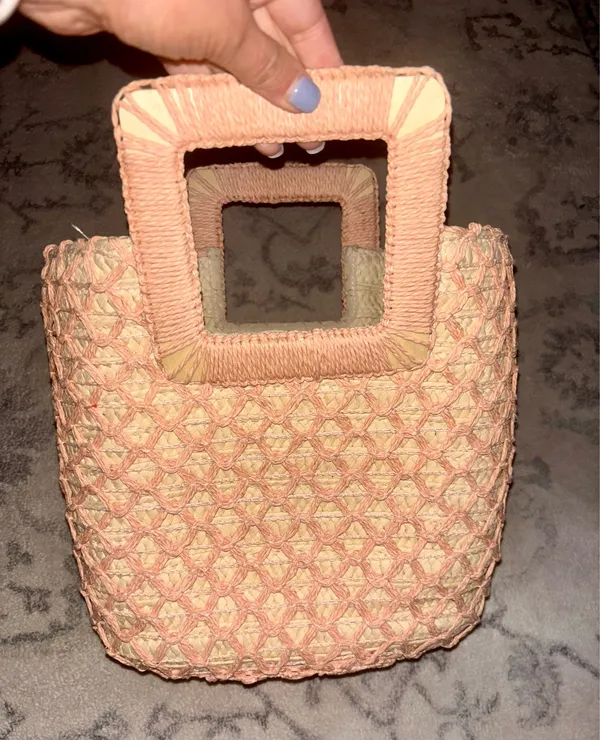 Small Light Pink Straw Tote Bag Double Handles Open Top. EUC Multiple - Image 3