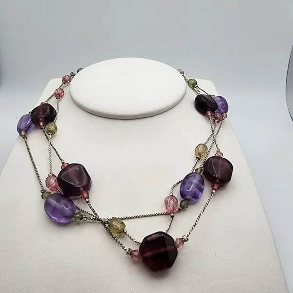 Avon Silver Tone Three-Strand Glass Bead Necklace - Image 2
