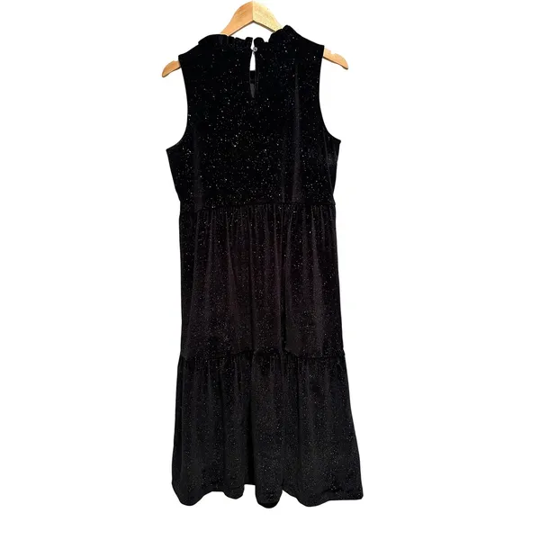 J.Crew Shimmer Velvet Sleeveless Midi Dress Size 12 Black BV968‎ - Image 4