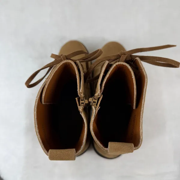 Oasis Society Tan Suede Lace Up Combat Boots Side Zip Lug Sole Block Heel Size 8 - Image 7