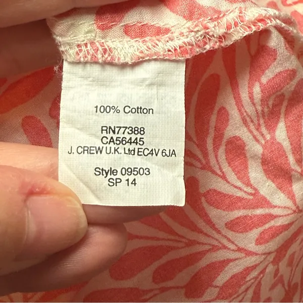 J. Crew Coral Navy Floral Crepe 100% Cotton V-neck 3/4 Sleeve Tunic‎ Medium EUC - Image 6