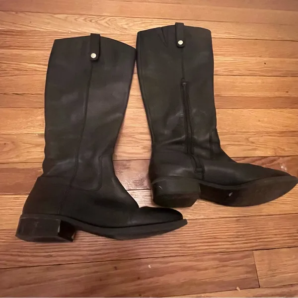 INC International Concepts Fawne Black Leather Knee-High Riding Boots Size 7 - Image 2