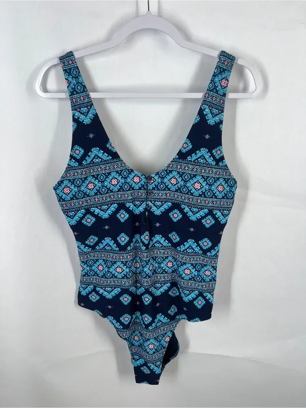 Aerie Boho Print Button Front Full Coverage One Piece Swimsuit XL - Image 2