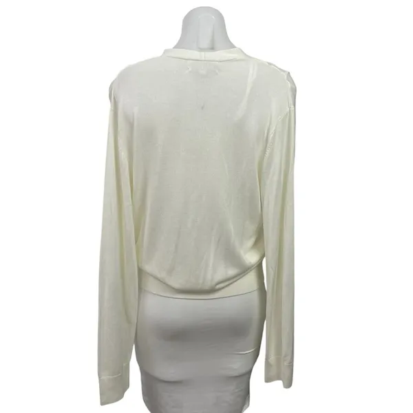 Banana Republic White Long Sleeve V Neck Faux Wrap Surplice Blouse Top Size L - Image 3
