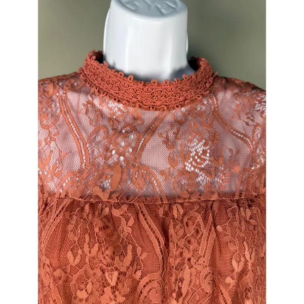 Hint of Mint Lace Mock‎ Neck Top Boho Romantic Cottagecore Blouse L - Image 3