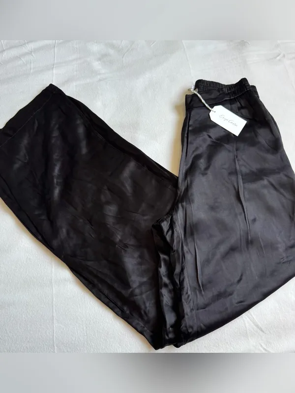 New Enza Costa Pleated Satin Pant in Black - Image 2