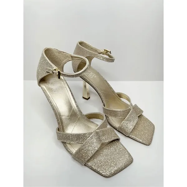 Franco Sarto‎ Sandals Size 9 Gold Leather Ankle Strap Square Toe Dress Heels NEW - Image 2