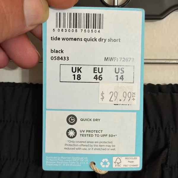 Mountain Warehouse Tide Quick Dry Shorts Black Womens 14 UPF 50+ Hiking Beach - Image 7