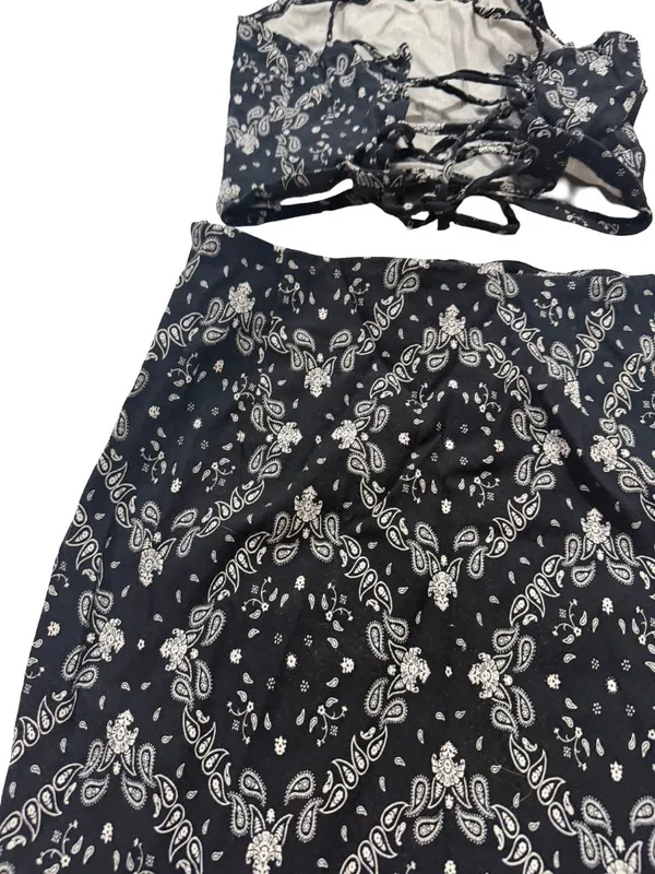 Garage Black White Paisley Outfit Bandana Crop Skirt Set Lace Small Women's - Image 10