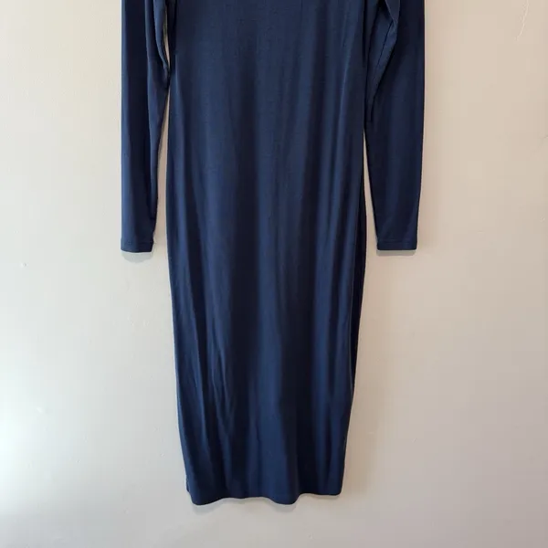 Quince NWT Tencel Rib‎ Knit Long Sleeve Midi Dress in Navy Blue Size Small - Image 4