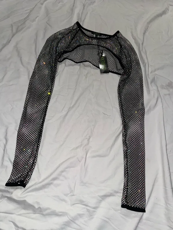 Dolls Kill Club Exx Fishnet Rhinestone Shrug - Image 2