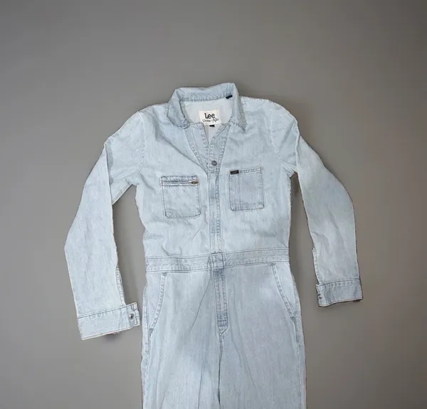 Lee X-small Women's Light Blue Denim Jumpsuit Union-Alls Zip Long Sleeve - Image 2