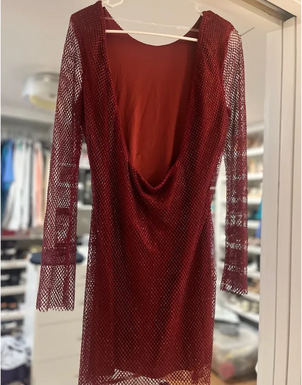 12th Tribe Burgundy Mesh Long-Sleeve Mini Dress - Image 4