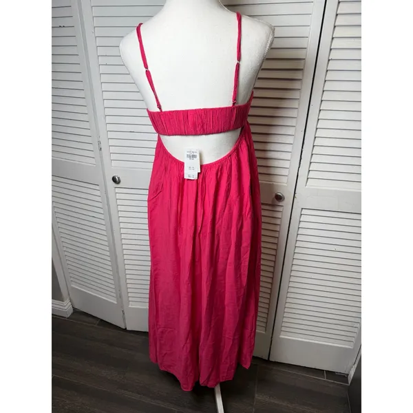 Abercrombie & Fitch Pink Babydoll Crinkle Textured Maxi Dress w/ Pockets Small P - Image 8