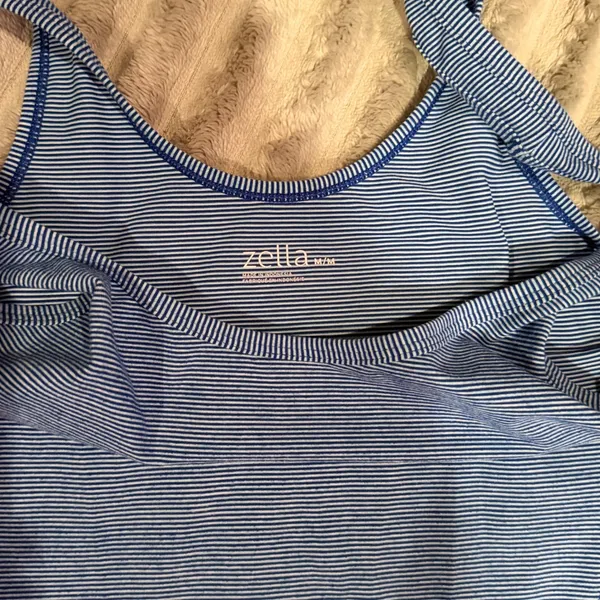 Zella Blue Striped Tank & All in Motion Black Shorts Activewear Bundle Set Med - Image 3