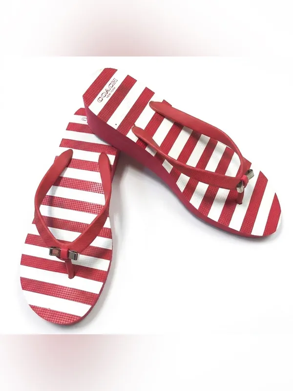 Coach Y2K Pink Platform Wedge Flip Flop Sandals – Retro 2000s pink Stripes - Image 3