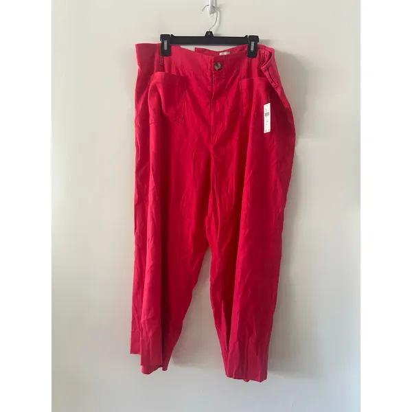 Anthropologie Maeve Colette Linen Blend Crop Wide Leg Pants Geranium NWT Size 22 - Image 3