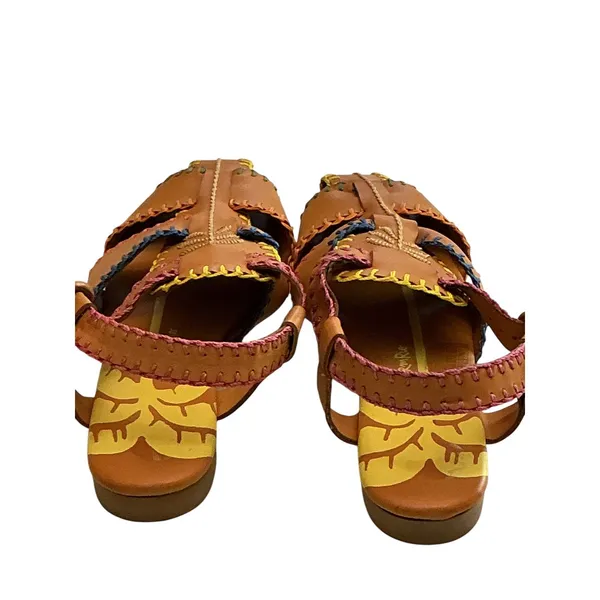 Farm Rio Womens Brown Leather Multi Color Whipstitch Fisherman Sandals 304658 - Image 7