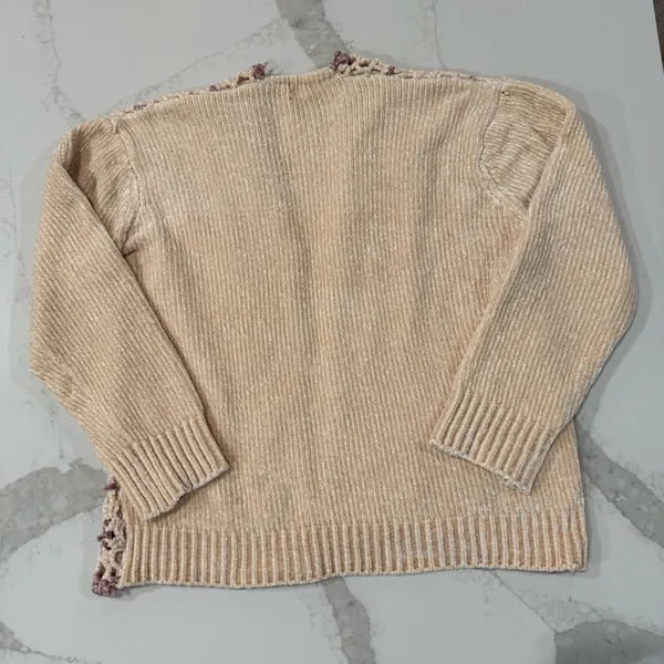 POL Chenille Granny Square Crochet Knit Cardigan Sweater Women’s Medium Vanilla - Image 5