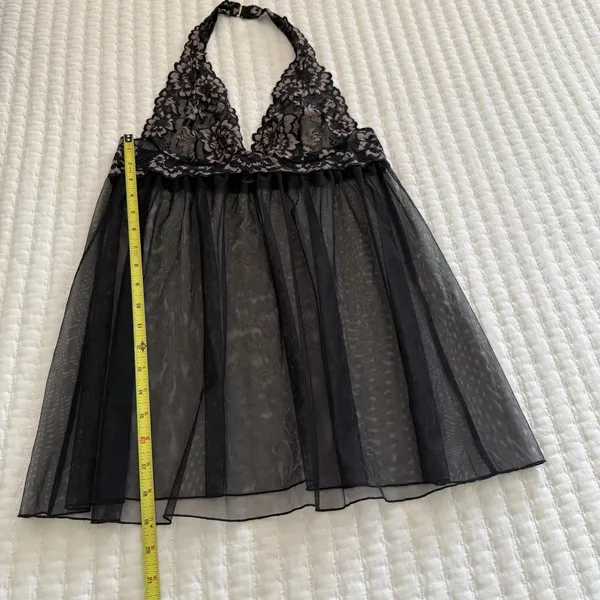 Victoria’s Secret Black Halter Top M Medium Sheer Mesh Lace Slip Dress Lingerie - Image 2