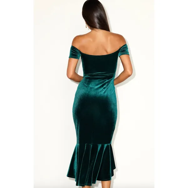 Lulus How Much I Care Dark Teal Velvet Off-the-Shoulder Midi Dress Party XS NWT - Image 3