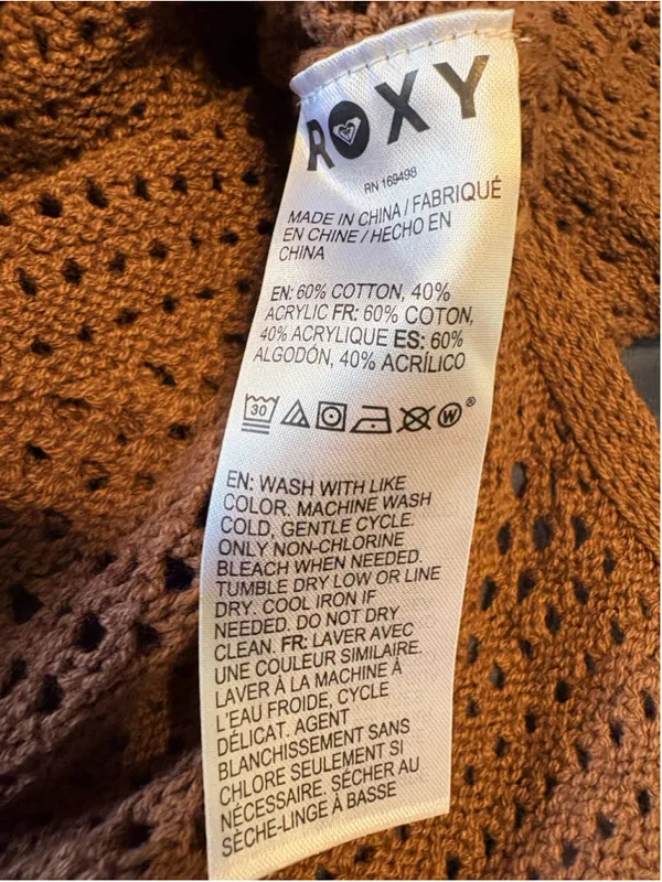 Roxy Hippie Love Open Knit Hooded Sweater Size L NWT (25” PTP) Mocha - Image 10