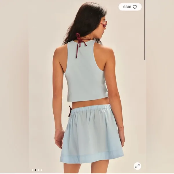 New Set! FREE PEOPLE free-est MILANI Skirt Sleeveless Top Size LARGE Light Blue - Image 2